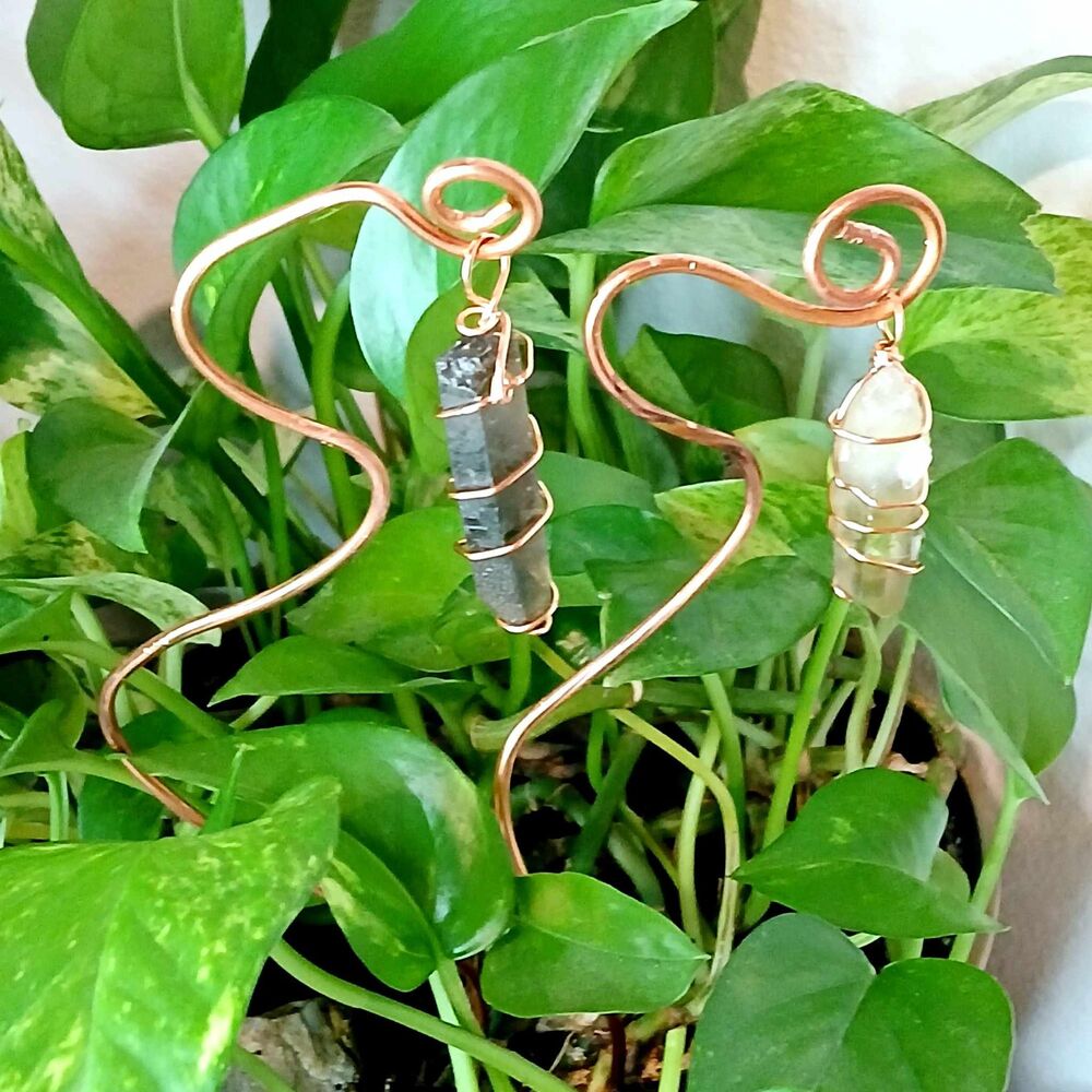 Upcycled Copper Plant Stakes Smoky Citrine or Citrine Garden Decor Plant Jewelry - Picture 5 of 8